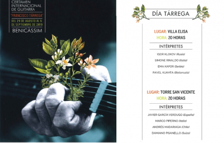 Programa día Tárrega: LIII Certamen Internacional de Guitarra «Francisco Tárrega»
